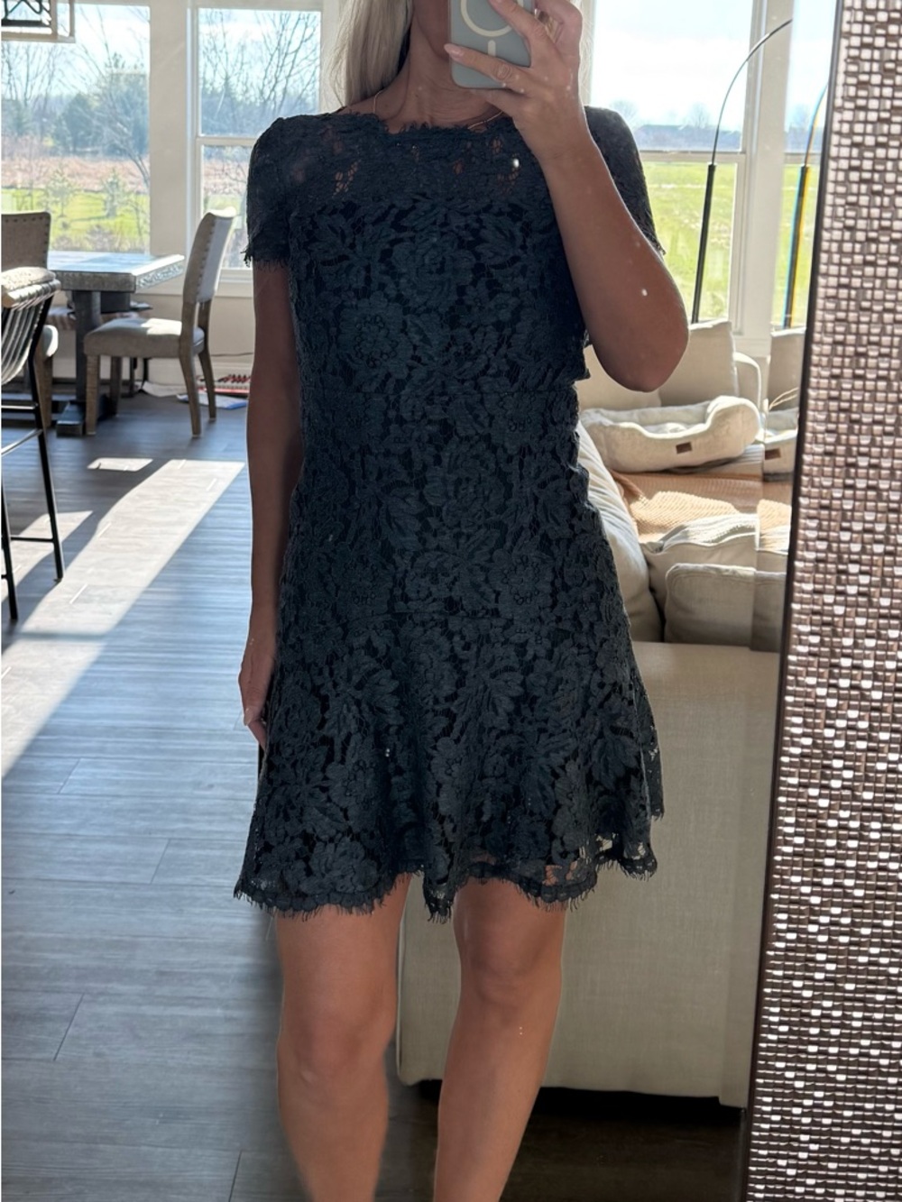 Diane Von Furstenberg Black Floral Lace Mini Dress - Picture 2 of 6